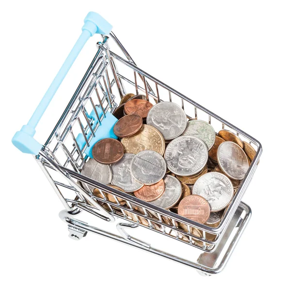 Shopping cart with US coins isolated — Stock Photo, Image