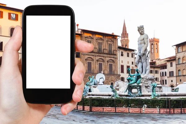 Turistické fotografie náměstí Piazza signoria s fontánou — Stock fotografie