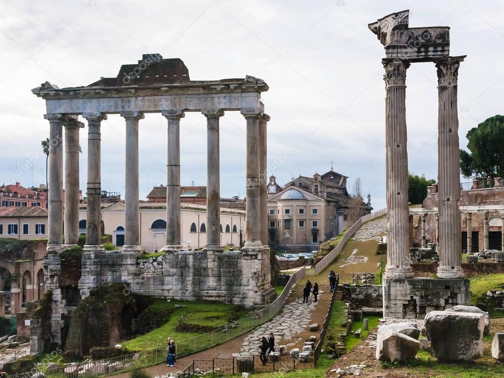 Temple of Saturn in Roman Forum in Rome