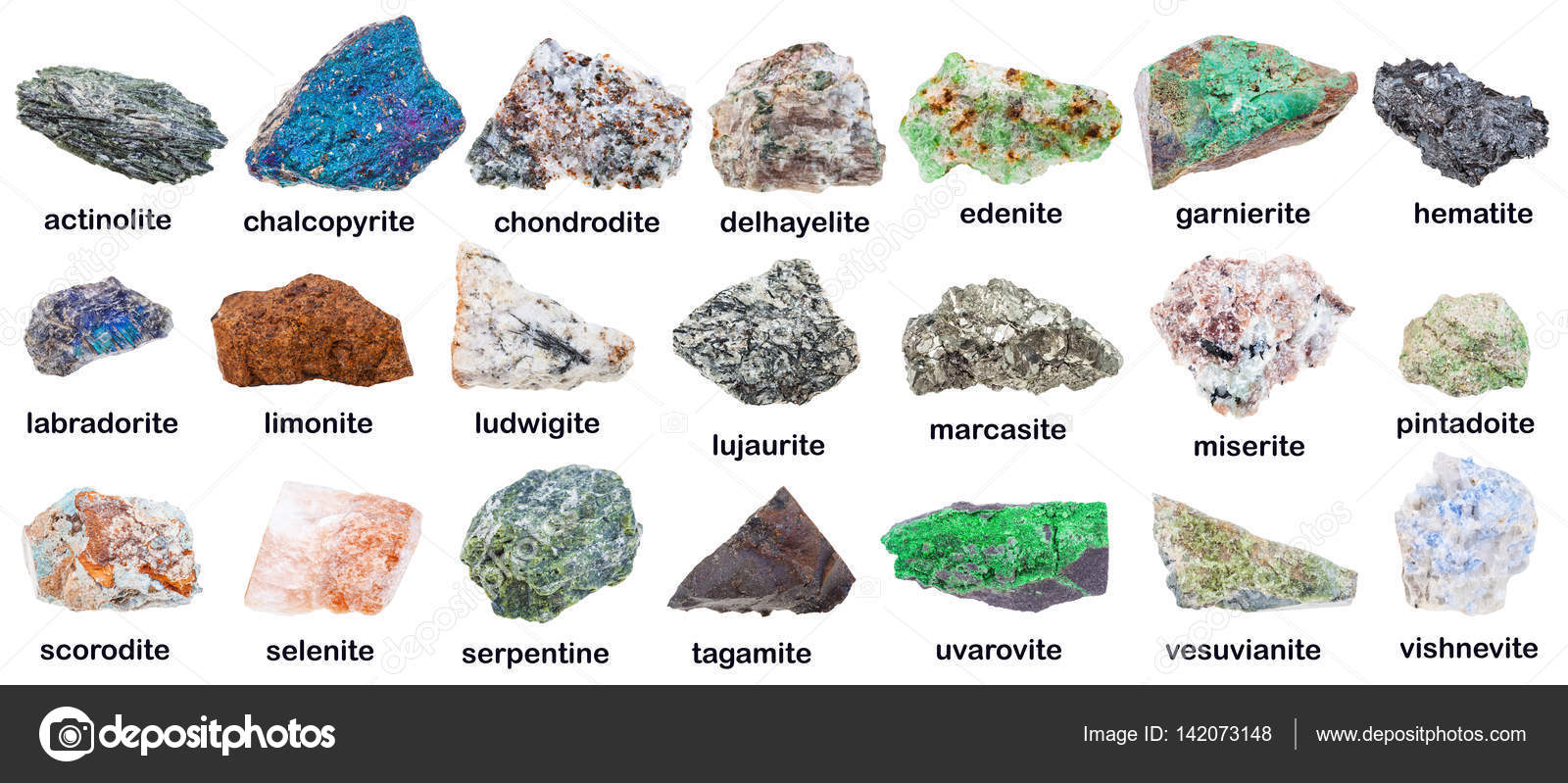 Collection Of Various Minerals With Names Stock Photo By Vvoennyy