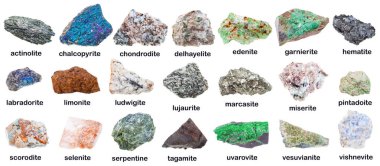 collection of various minerals with names clipart