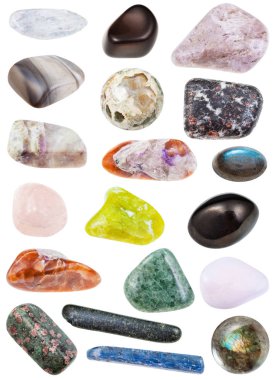 collection of various tumbled mineral stones clipart