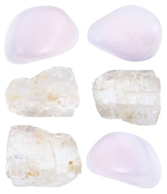 collection of polished and raw petalite stones clipart