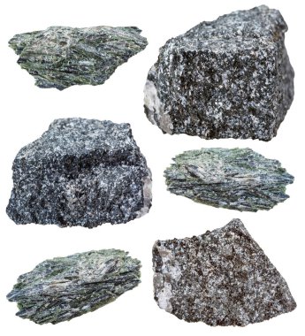 collection of various actinolite mineral stones clipart