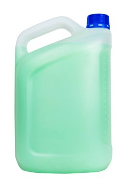 yeşil sıvı ile plastik bidon yan görünüm