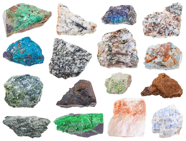 Recogida de diversas piedras minerales crudas aisladas — Foto de Stock