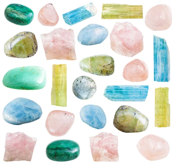 Raccolta di pietre berilli tumbled e cristalline — Foto Stock