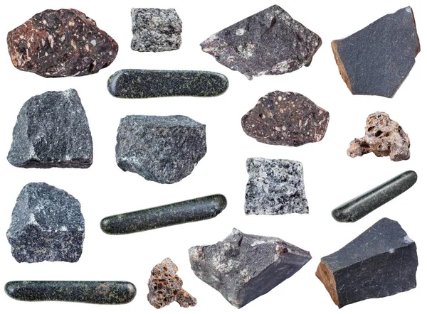 Collection of tumbled and raw basalt stones — Stock Photo, Image