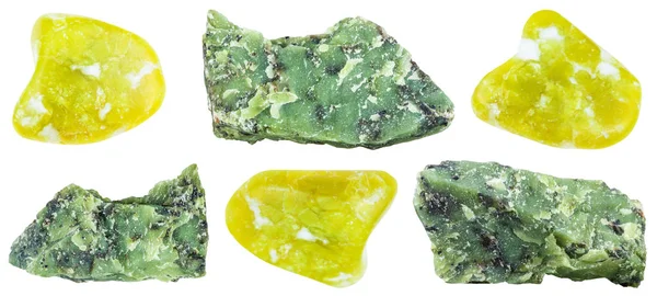 Kolekcja spadł i surowe kamienie Lizardite — Zdjęcie stockowe