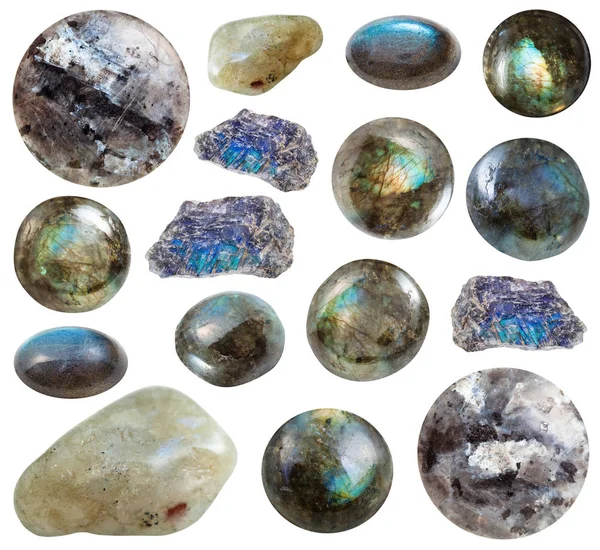 Coleção de pedras Labradorite tombadas e cruas — Fotografia de Stock