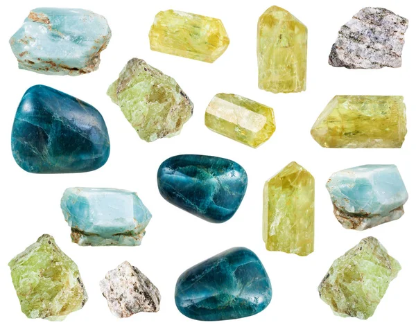 Colección de diversas piedras minerales de apatita — Foto de Stock