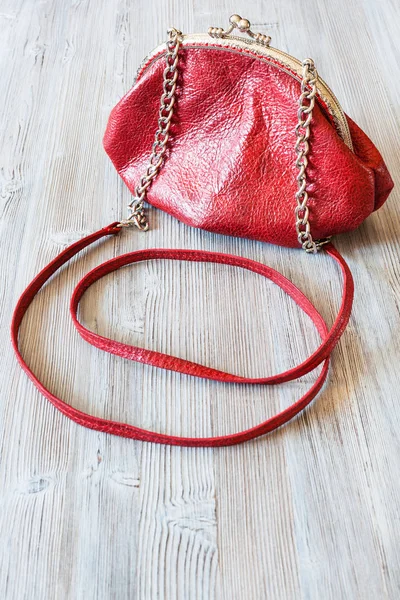 Small red leather women's handbag — Stock Photo, Image