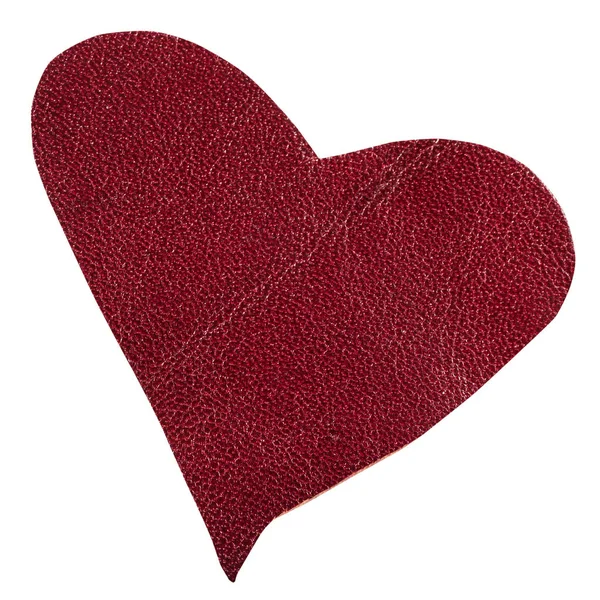 One red leather heart isolated on white — Stock Photo, Image