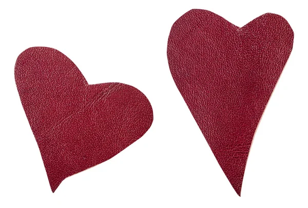 Two red leather hearts isolated — Stock Photo, Image