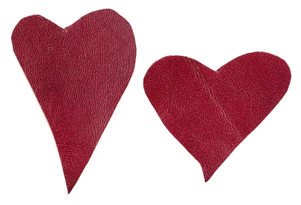 Pair of red leather hearts isolated — Stock Photo, Image