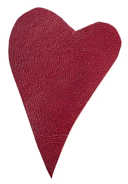 Cut out red leather heart isolated on white — Stock Photo, Image