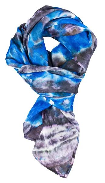 Узловой шелковый шарф с абстрактным синим рисунком — стоковое фото