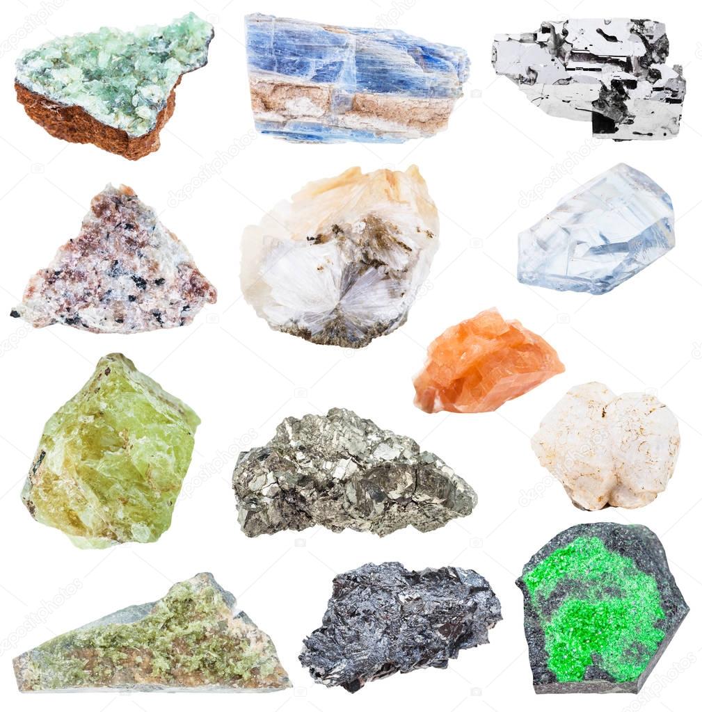 collection of various raw mineral crystals
