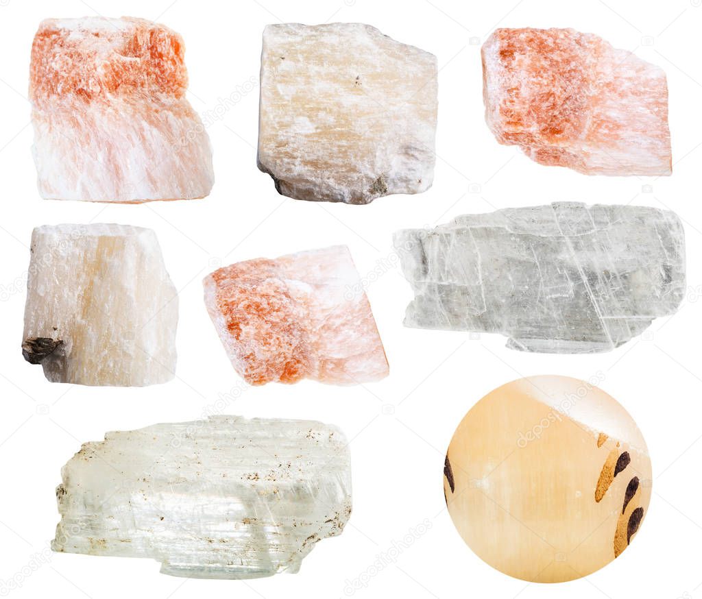 collection of various gypsum mineral stones