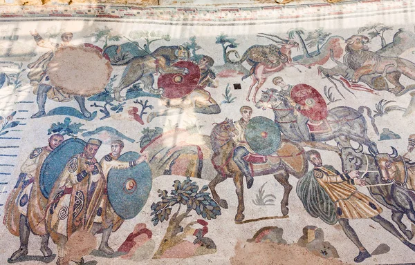 Büyük av mozaik in Villa Romana del Casale — Stok fotoğraf