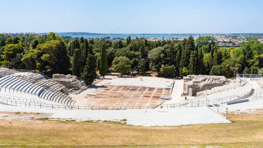 above view of Greek theater in Archaeological Park