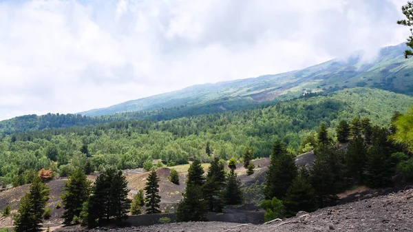 Etna 마운트의 녹색 사면에 구름 — 스톡 사진