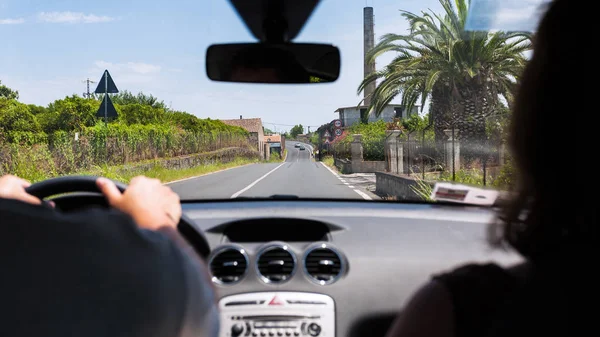 Driving a car in rural region in summer — Stock Photo, Image