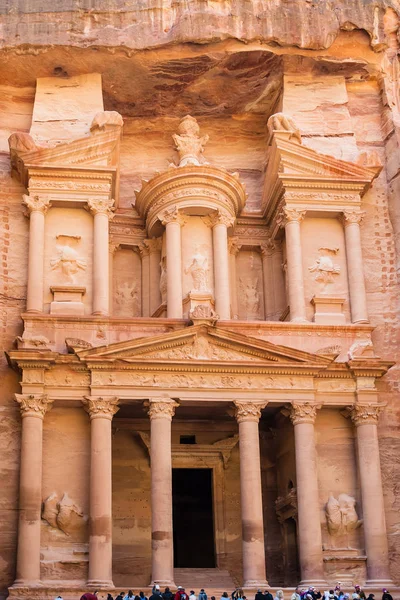 Facade of al-Khazneh temple in Petra town Stock Photo