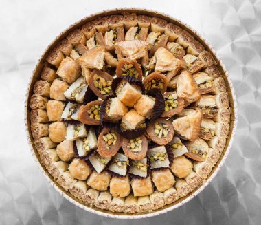 birçok geleneksel Arap tatlı pasta baklava üstten görünüm