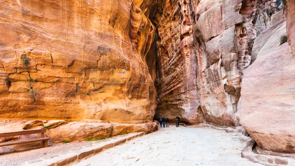 Camino de Al Siq a la antigua ciudad de Petra en invierno —  Fotos de Stock