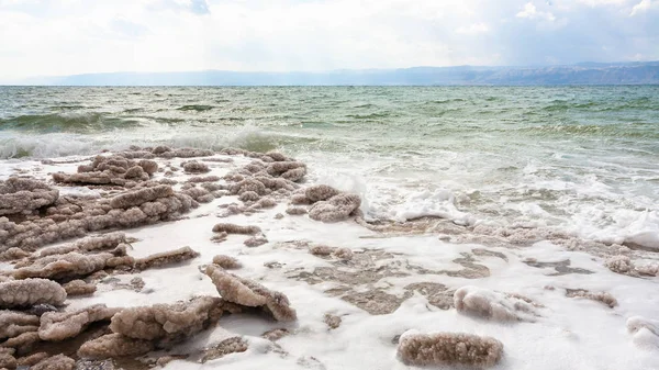 Natural salt on beach of Dead Sea — Stock Photo, Image