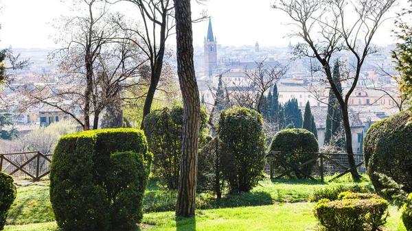 Pohled na město Verona z Giusti zahrady na jaře — Stock fotografie