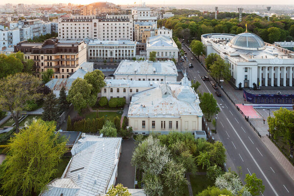 Hrushevsky Street near Verkhovna Rada in evening