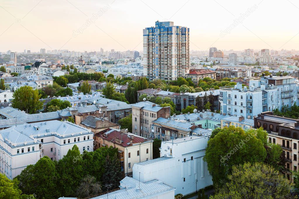residential houses in Kiev city in spring evening