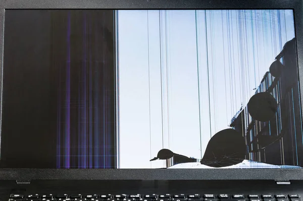 Gebarsten LCD-scherm van de laptop — Stockfoto