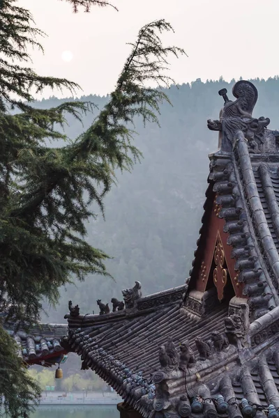 東の丘の龍門石窟の寺の屋根 — ストック写真