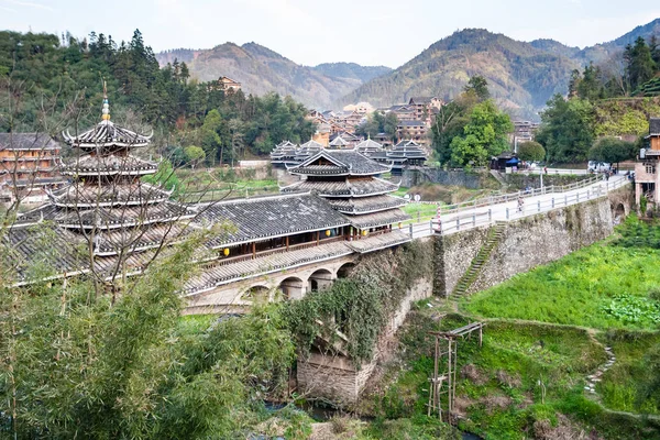 View of Chengyang Wind and Rain Bridge in Sanjiang — Stock Photo, Image