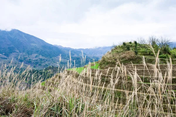 Blick auf terrassenförmige Hügel in Dazhai Land im Frühling — Stockfoto