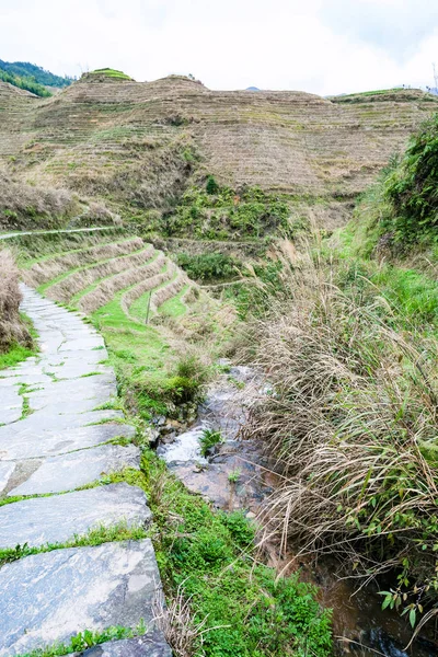 water flow and path between terraced hills