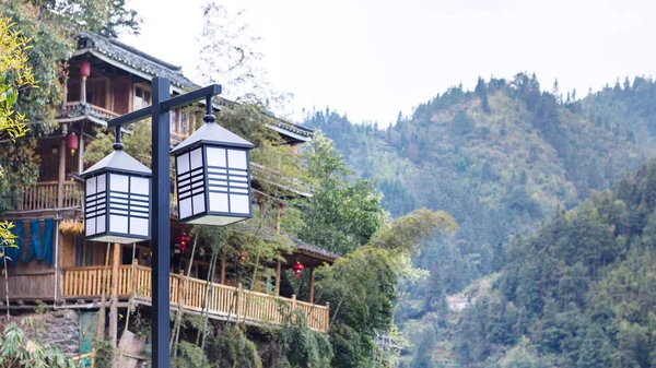 Lanternes et maisons de campagne non ciblées à Chengyang — Photo