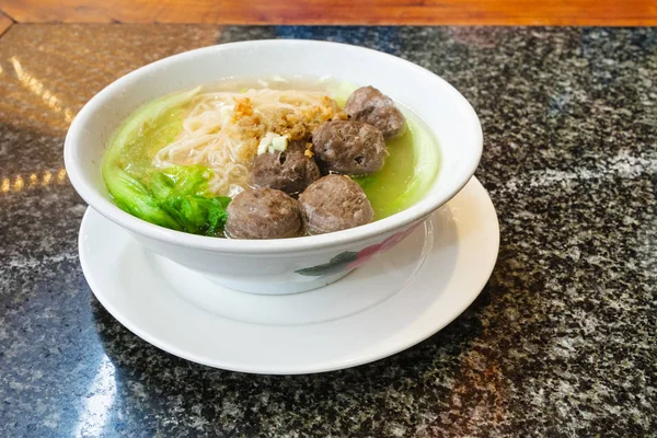 meat balls with noodle soup in chinese cafe