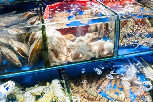 Pulpo, langostinos en el mercado de pescado en Guangzhou —  Fotos de Stock