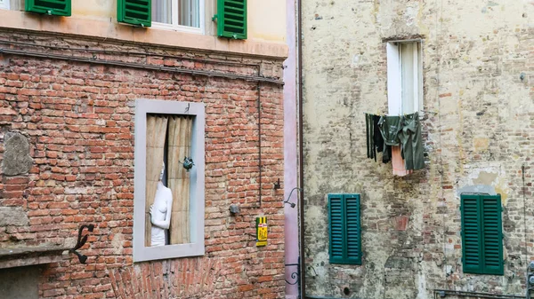 Staty i fönstret i bostadshus i Siena — Stockfoto