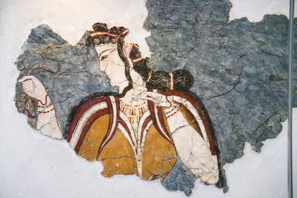 Ancient minoan fresco from Thera in Museum — Stock Photo, Image