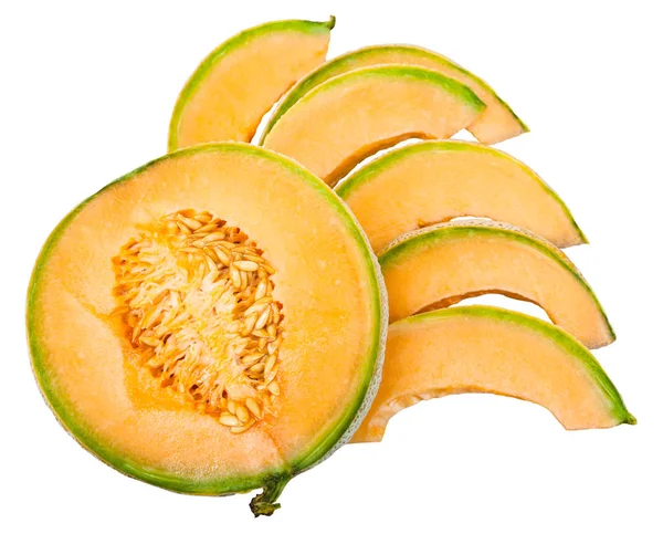 Slices of ripe sicilian cantaloupe melon isolated — Stock Photo, Image