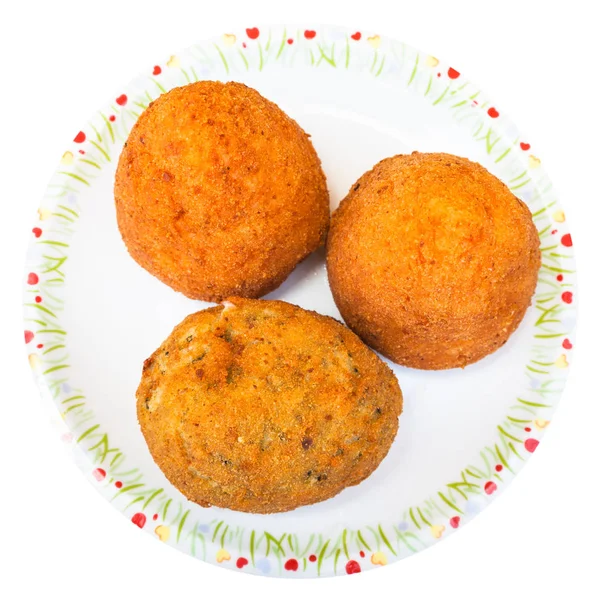 顶视图的分离的各种水稻球 arancini — 图库照片