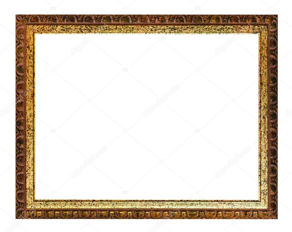 Aged carved golden and brown wooden picture frame