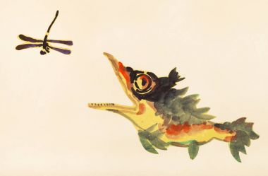 perch fish hunts for dragonfly clipart
