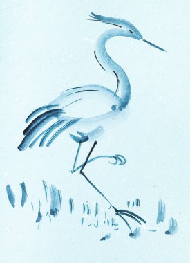 heron bird on blue colored paper clipart