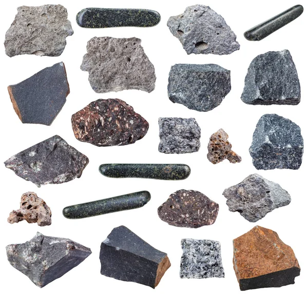 Samling av olika basalt Magmatiska bergarter — Stockfoto